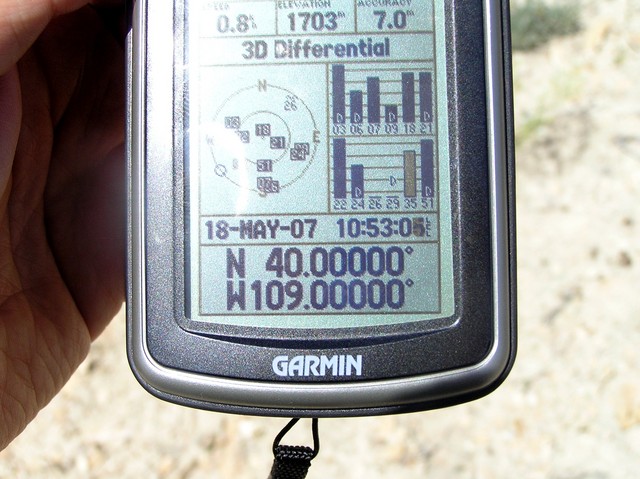 GPS reading at the confluence.