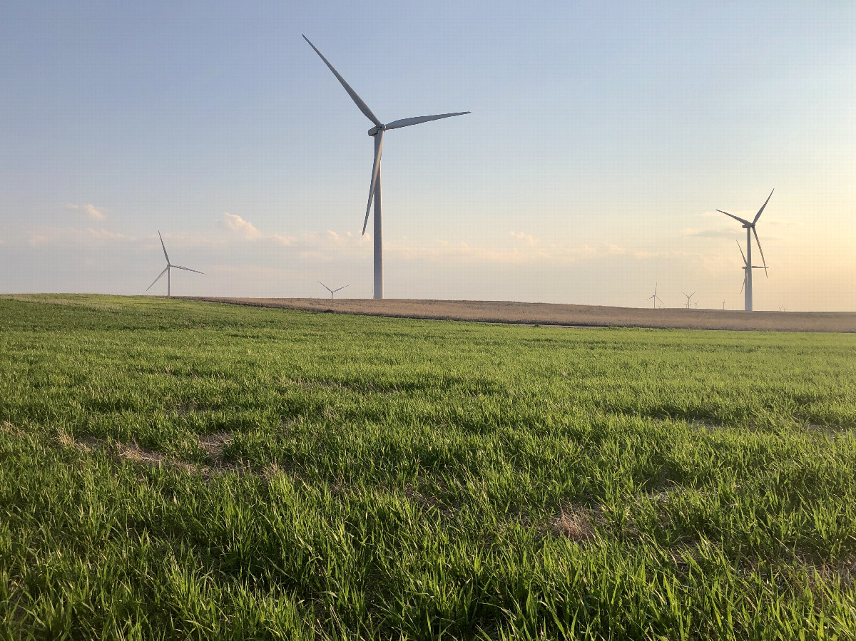 41°N 103°W, looking southwest towards wind turbines across County Road 61.