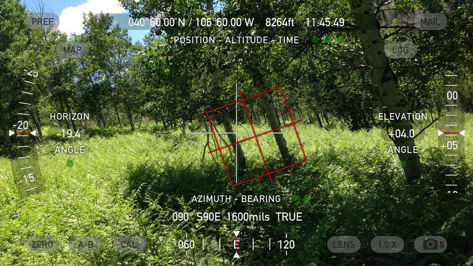 Theodolite view showing slope 