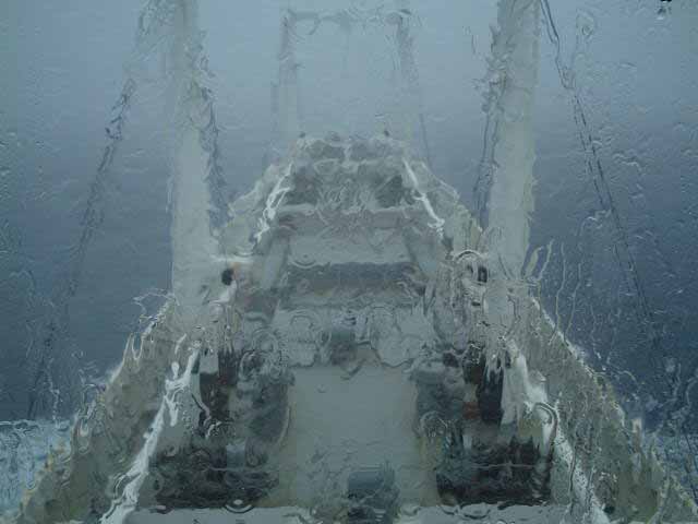 Our ship passing through a heavy tropical shower off the coast of Florida