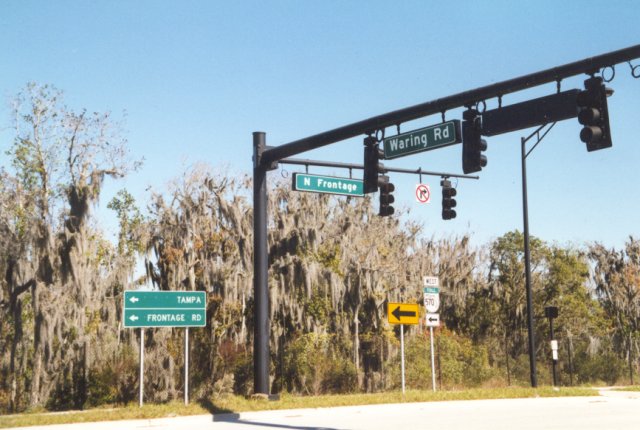 The intersection of North Frontage and Waring.