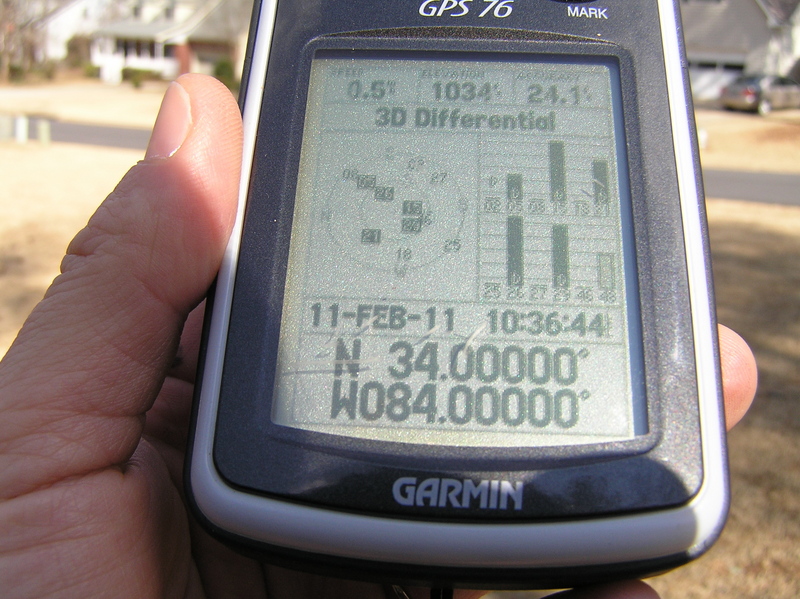 GPS reading at the confluence point.