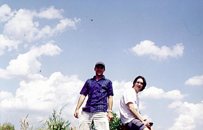 Jon (l) and Jody (r) sitting on the confluence pipe.