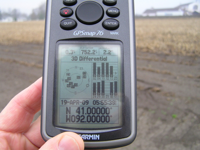 GPS reading at the confluence.