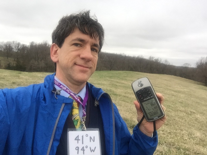 Joseph Kerski at the confluence of 41 North 94 West.