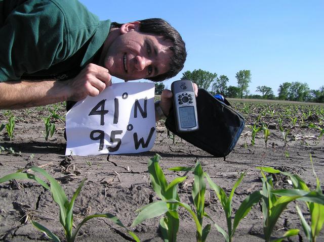 Joseph Kerski, Geographer, at the confluence site and his first in Iowa.