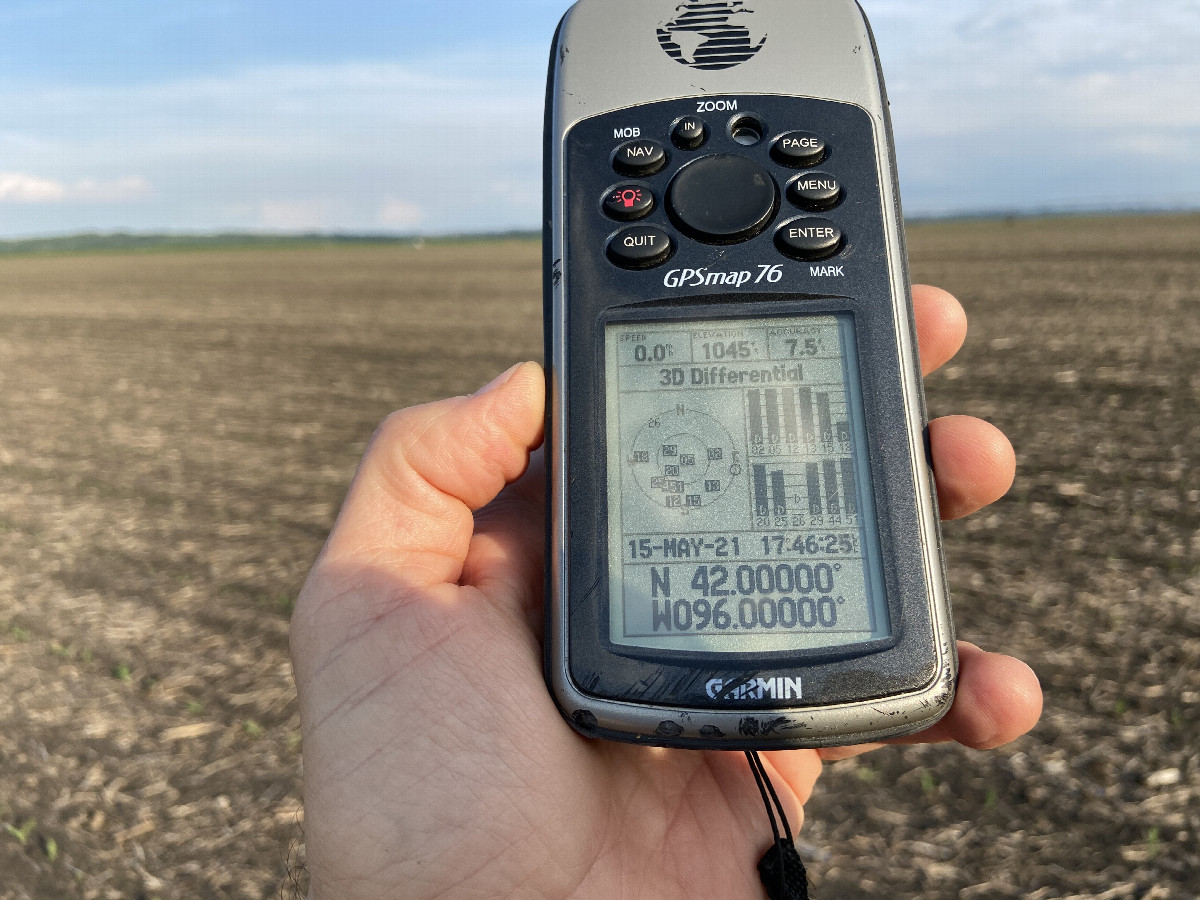 GPS reading at the confluence point. 