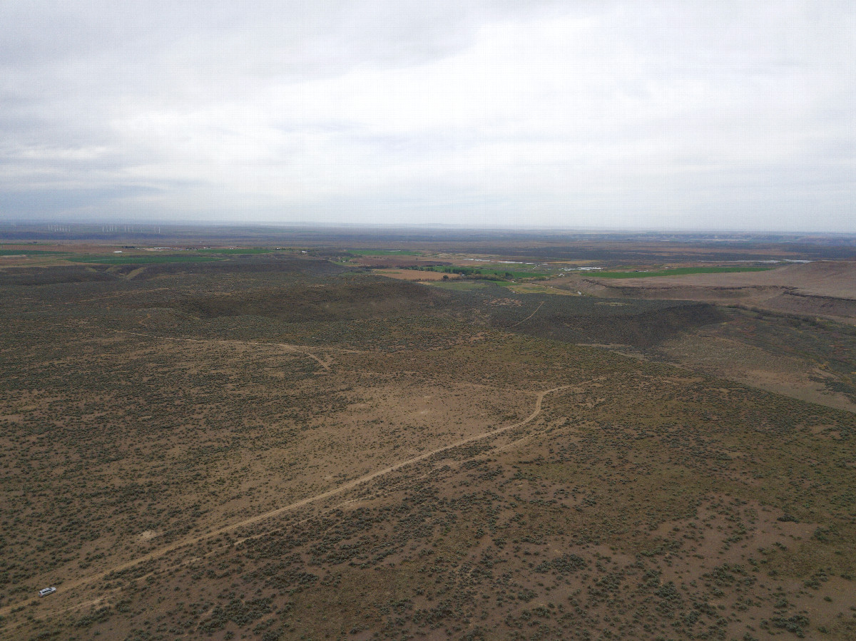 View South, from 120m above the point.  (My car is in the lower-left corner)