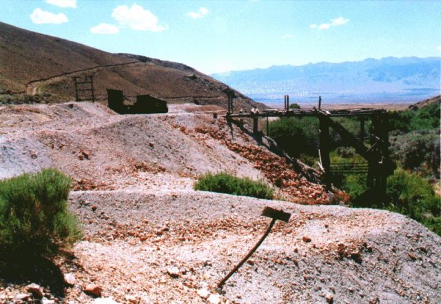 mining remnants at the mouth of the canyon