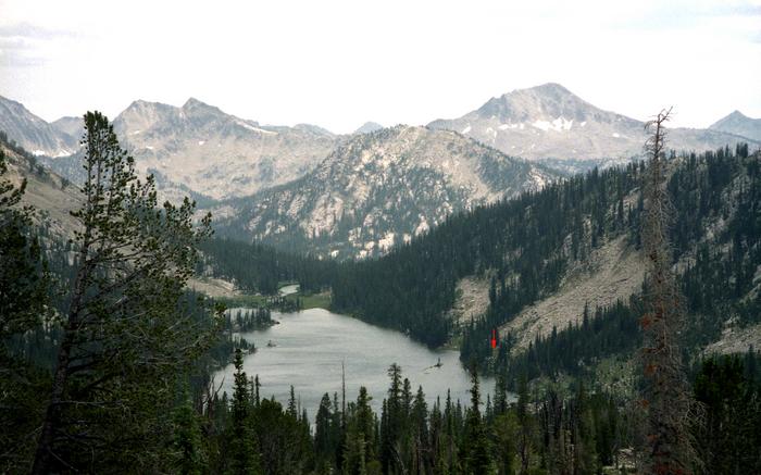 Hidden Lake - red arrow pointing to degree confluence