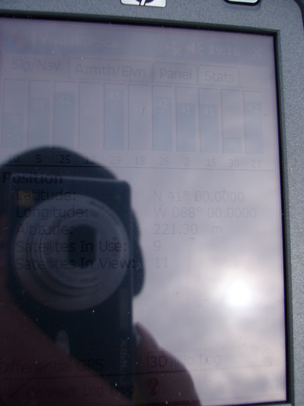 GPS showing differential correction. Barely readable due to bright light