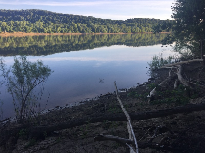 View of 38 North 86 West, to the left in the foreground, in the water, looking southwest.