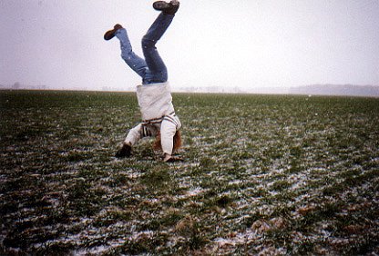 Becky's attempted headstand at the confluence