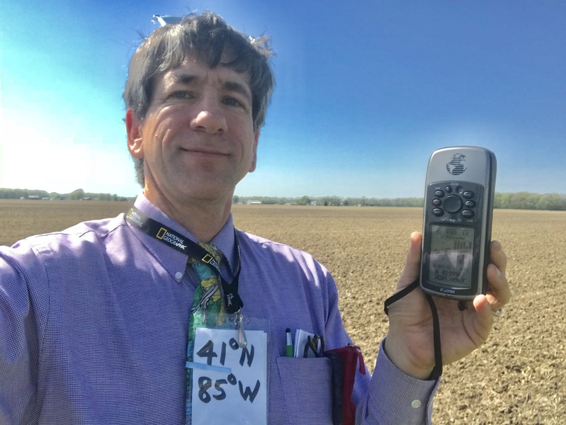 Joseph Kerski at the confluence point. 