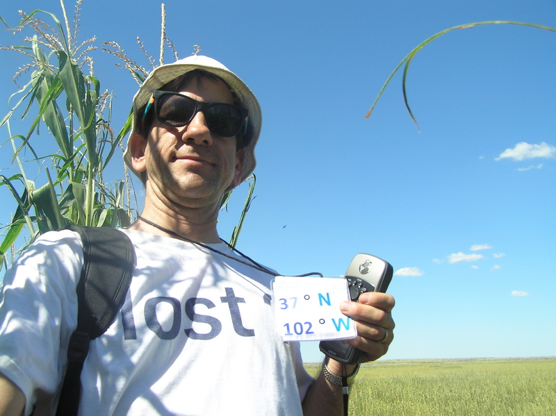 Joseph Kerski at the confluence of 37 North 102 West.