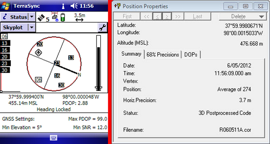 Raw TerraSync data on the left and post processed position on the right.