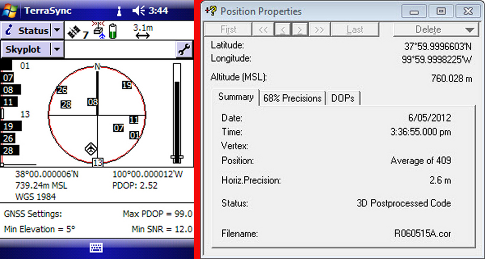 Raw TerraSync data on the left and post processed position on the right.