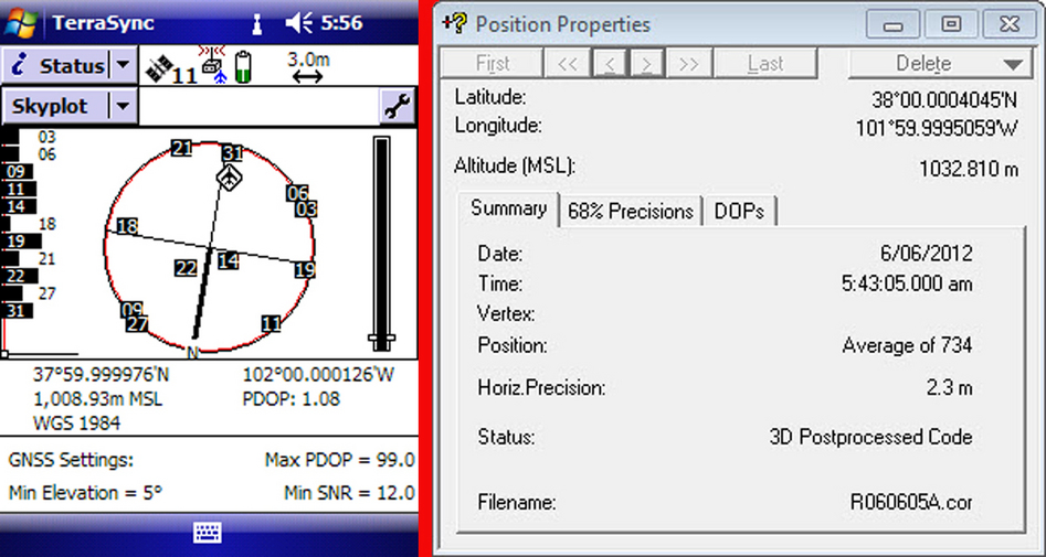 Raw TerraSync data on the left and post processed position on the right.