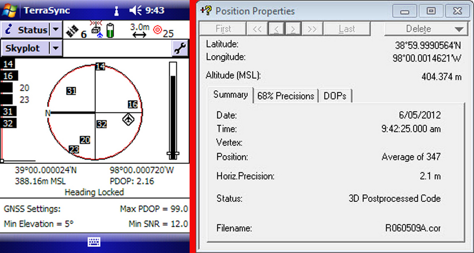 Raw TerraSync data on the left and post processed position on the right.