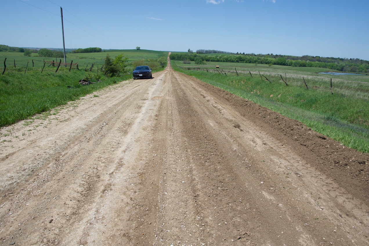 Looking West from the Nebraska-Kansas State Line at 40.00064 N, 96 W, with Kansas on the left, and Nebraska on the right