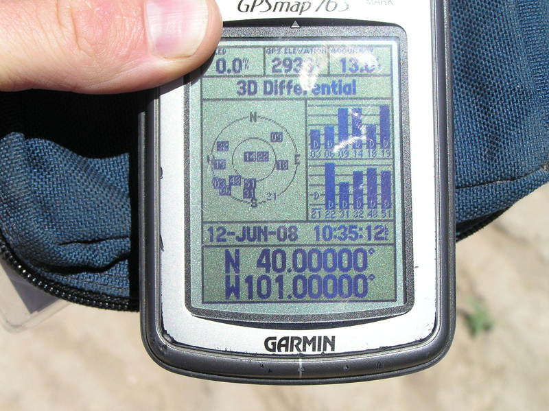 GPS reading at the confluence.