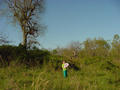 #2: Christa standing at confluence in front of fallen tree, facing NE