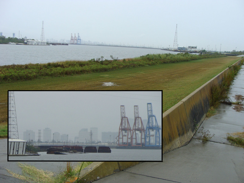 Looking back southwest towards downtown New Orleans while walking towards 30-90.