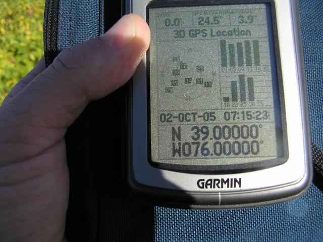 GPS reading at the confluence.