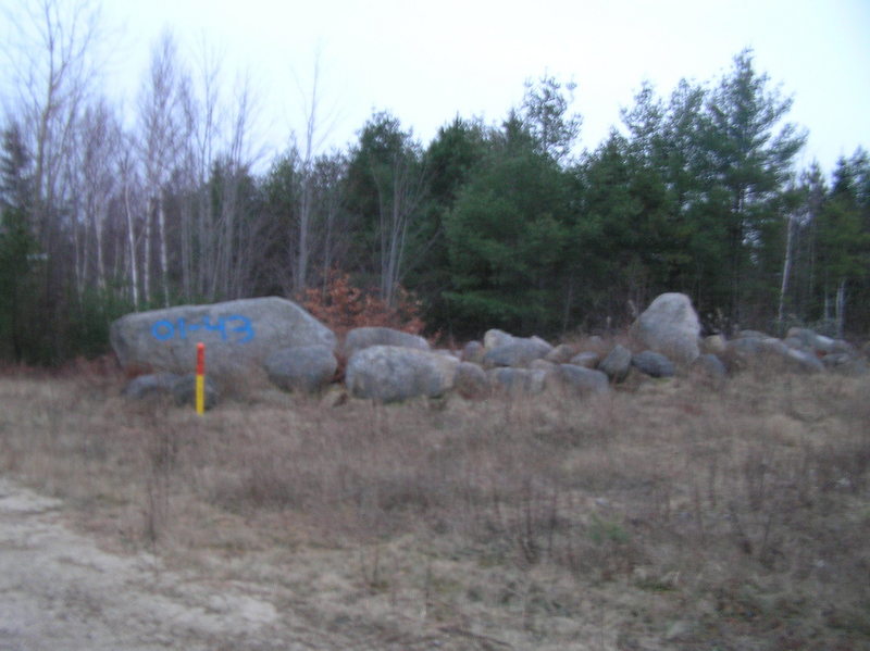 Rocks alongside Stud Mill Road at the closest approach to the confluence.