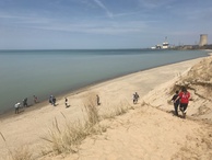 #4: Walking down the sand dune toward the shore south of the confluence point.