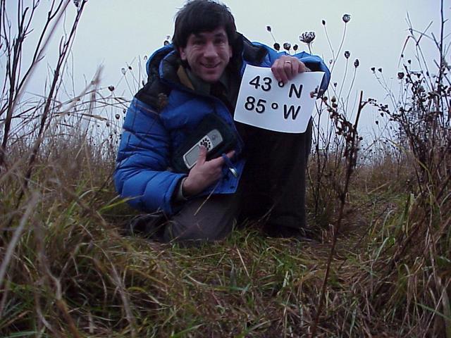 Joseph Kerski at the confluence site in central Michigan.