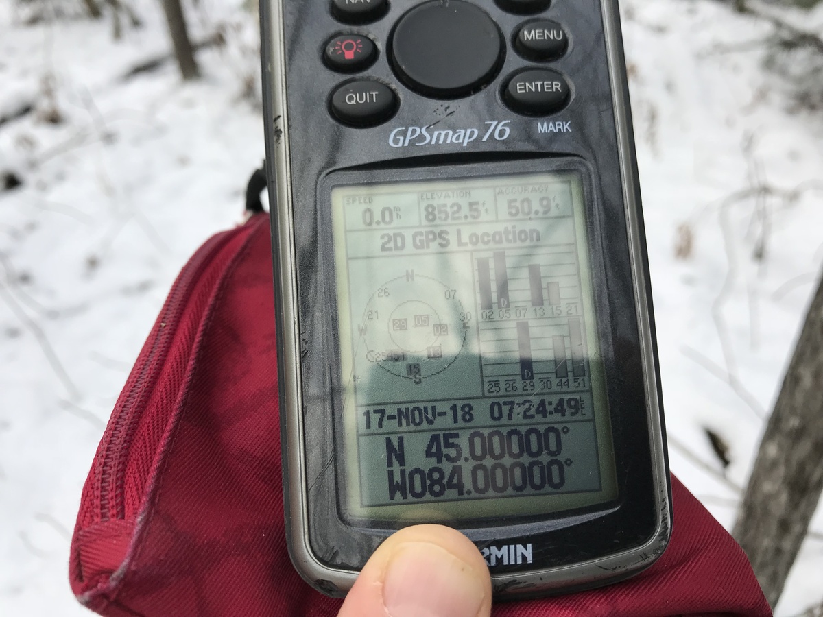 GPS reading at the confluence.