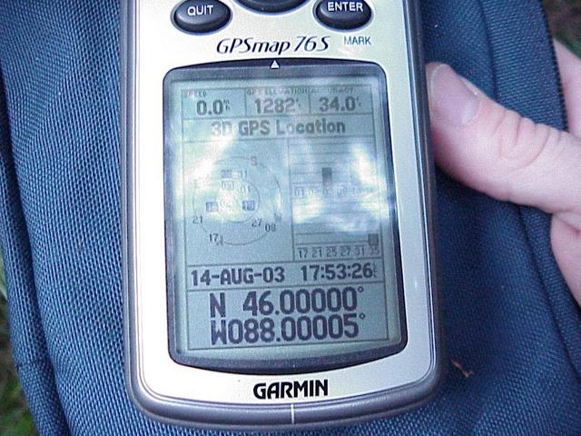 GPS reading at the confluence site.