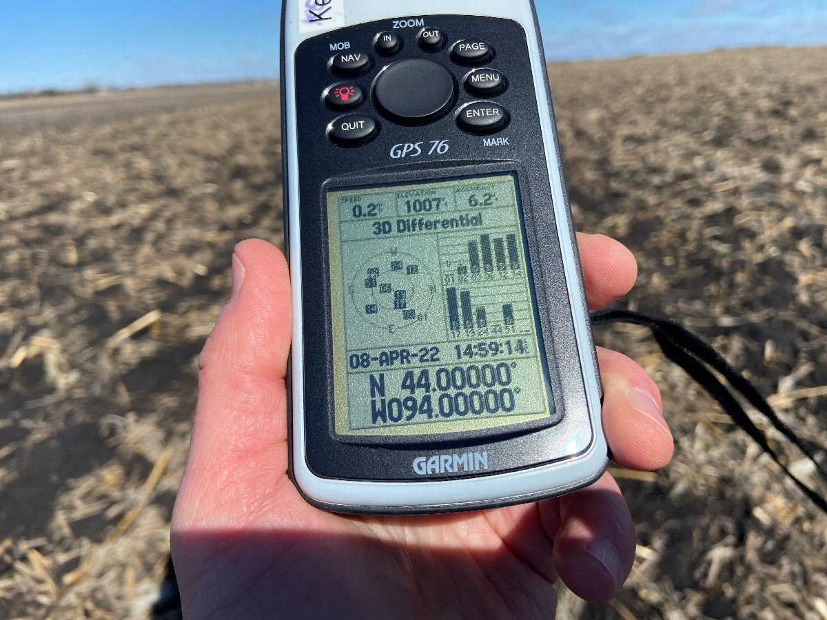 GPS reading at the confluence point.