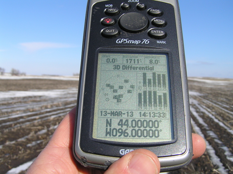 GPS reading at the confluence point.