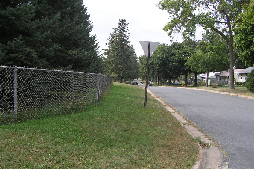 View to the west from the street to the north of the confluence.