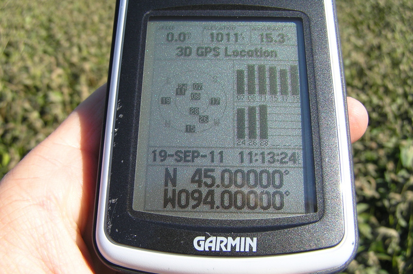 GPS reading at the confluence point.