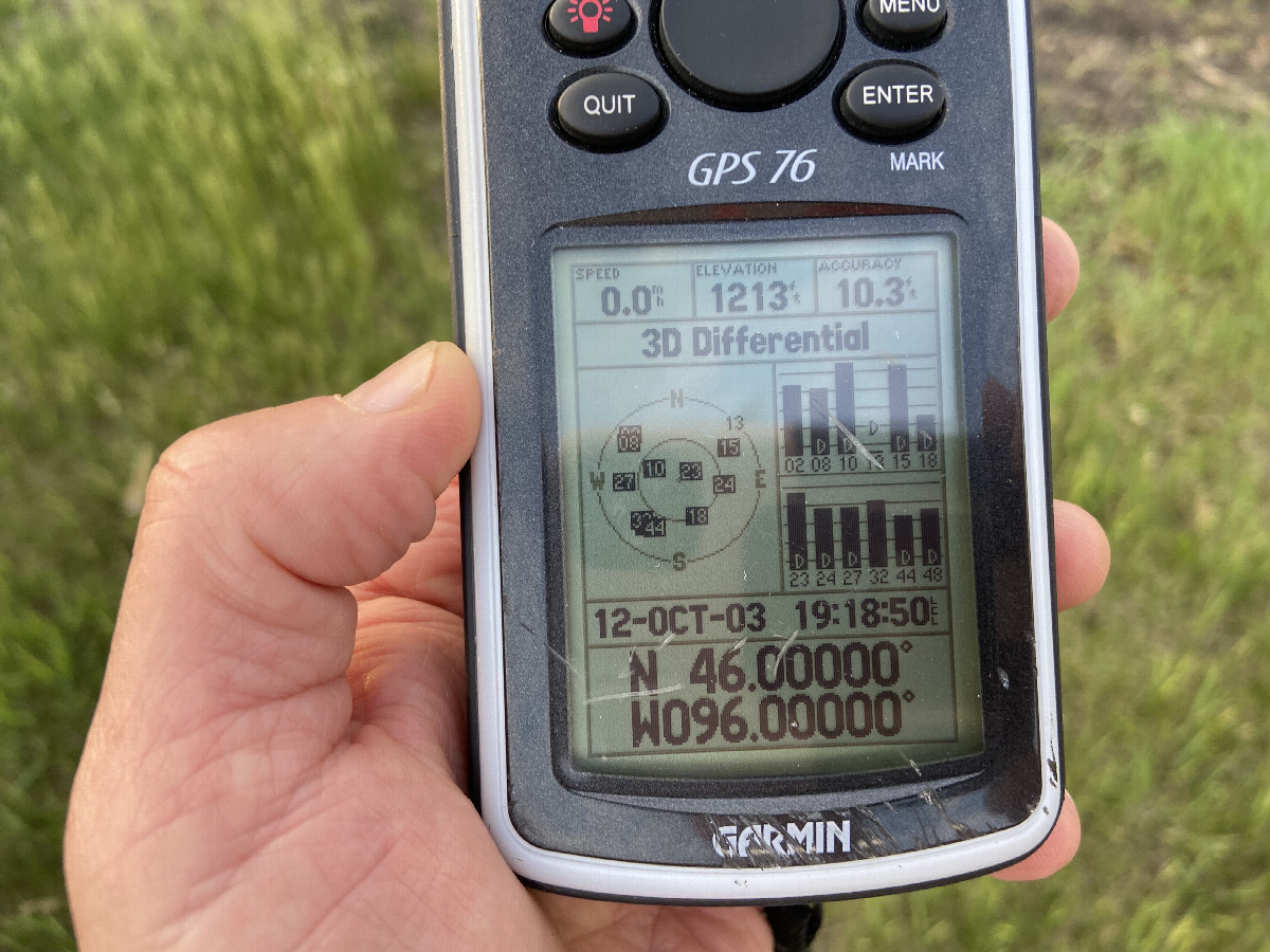 The GPS reading at the confluence point.