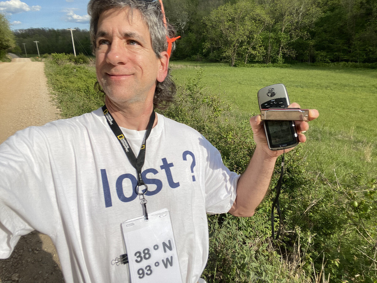 Joseph Kerski at the confluence point. 