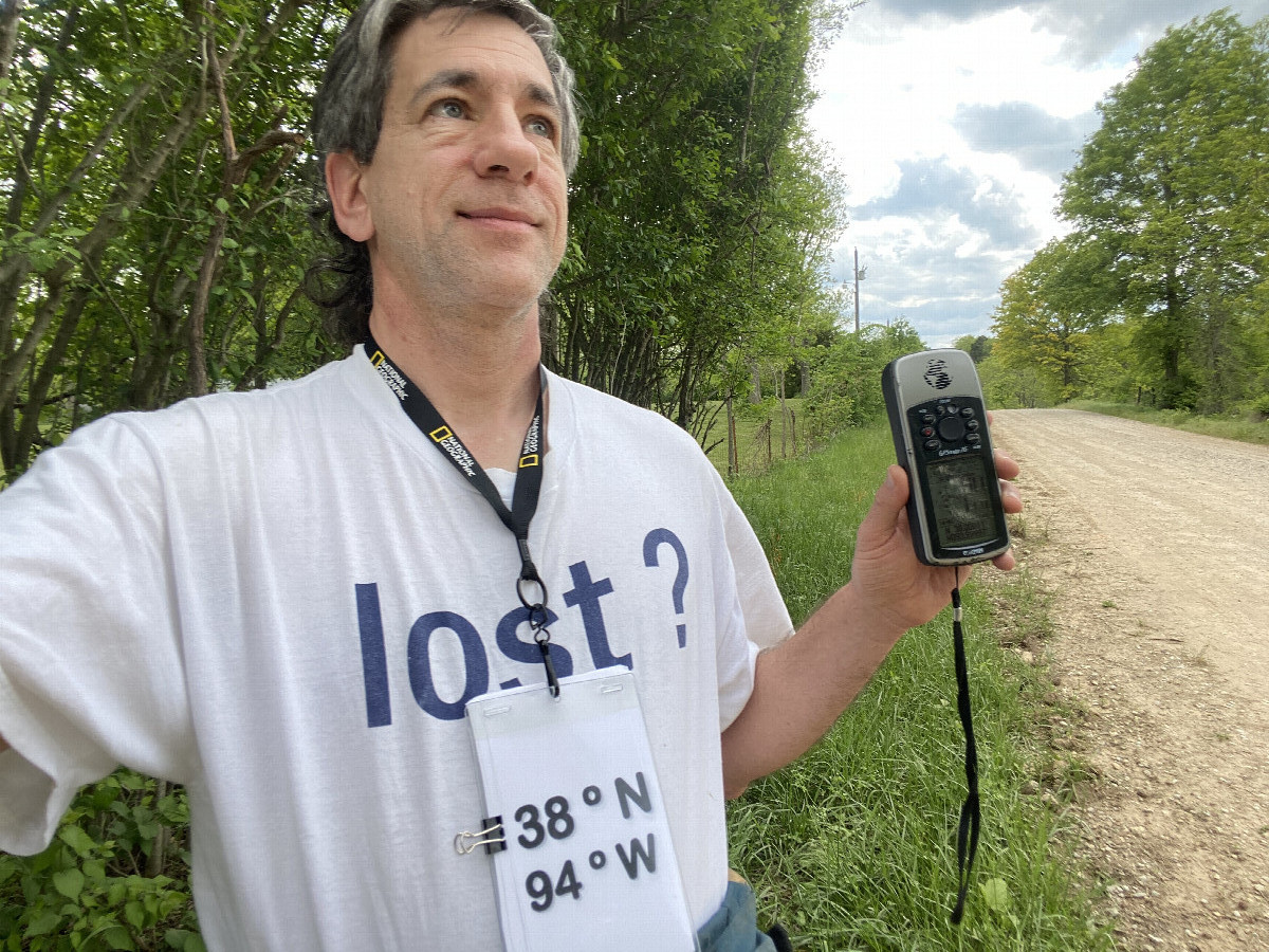 Joseph Kerski at the confluence point. 