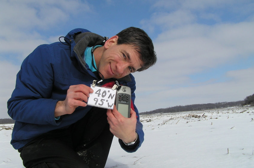 Joseph Kerski at the confluence point. 