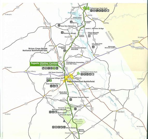 34N89W is about 600 yards west of the historic route of the old Natchez Trace, as indicated by the star on this map.