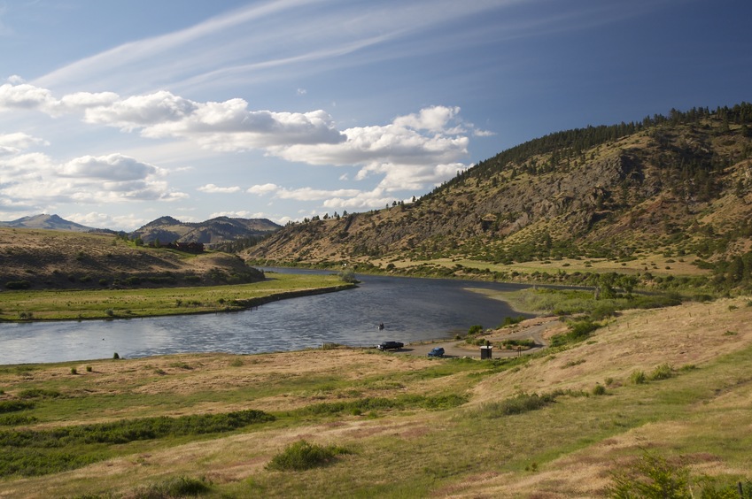 A view of the Missouri River from Beartooth Road - 460 feet from the confluence point, which is in the lower left of this photo 