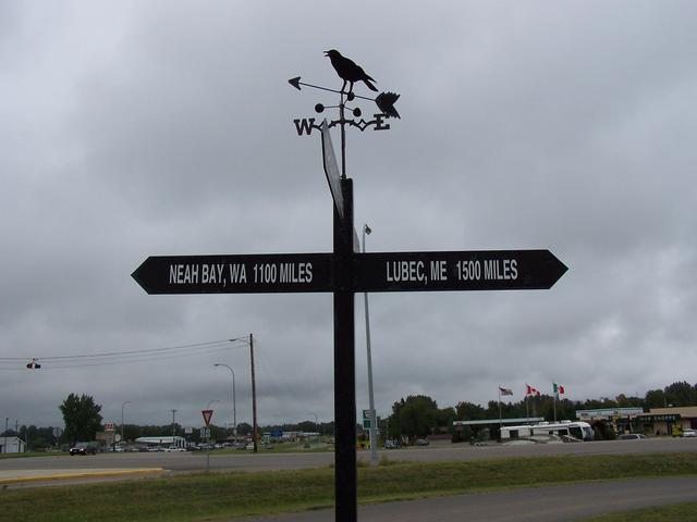 Mileposts pointing West and East.