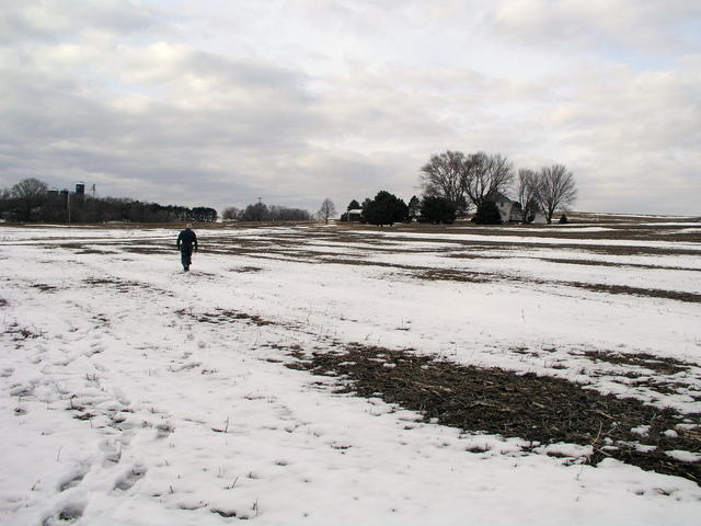 The owner walks north from 41N 96W towards his residence.