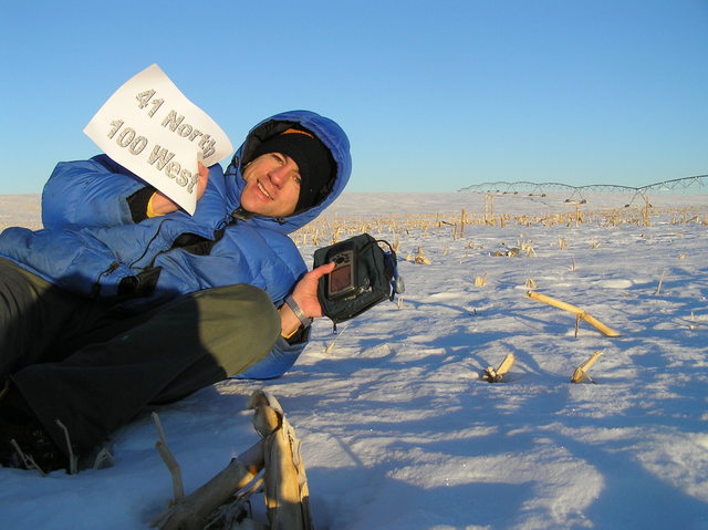 Joseph Kerski in the snow at 41 North 100 West.