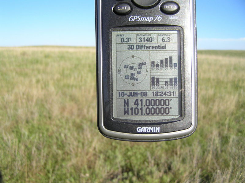 GPS reading at the confluence.