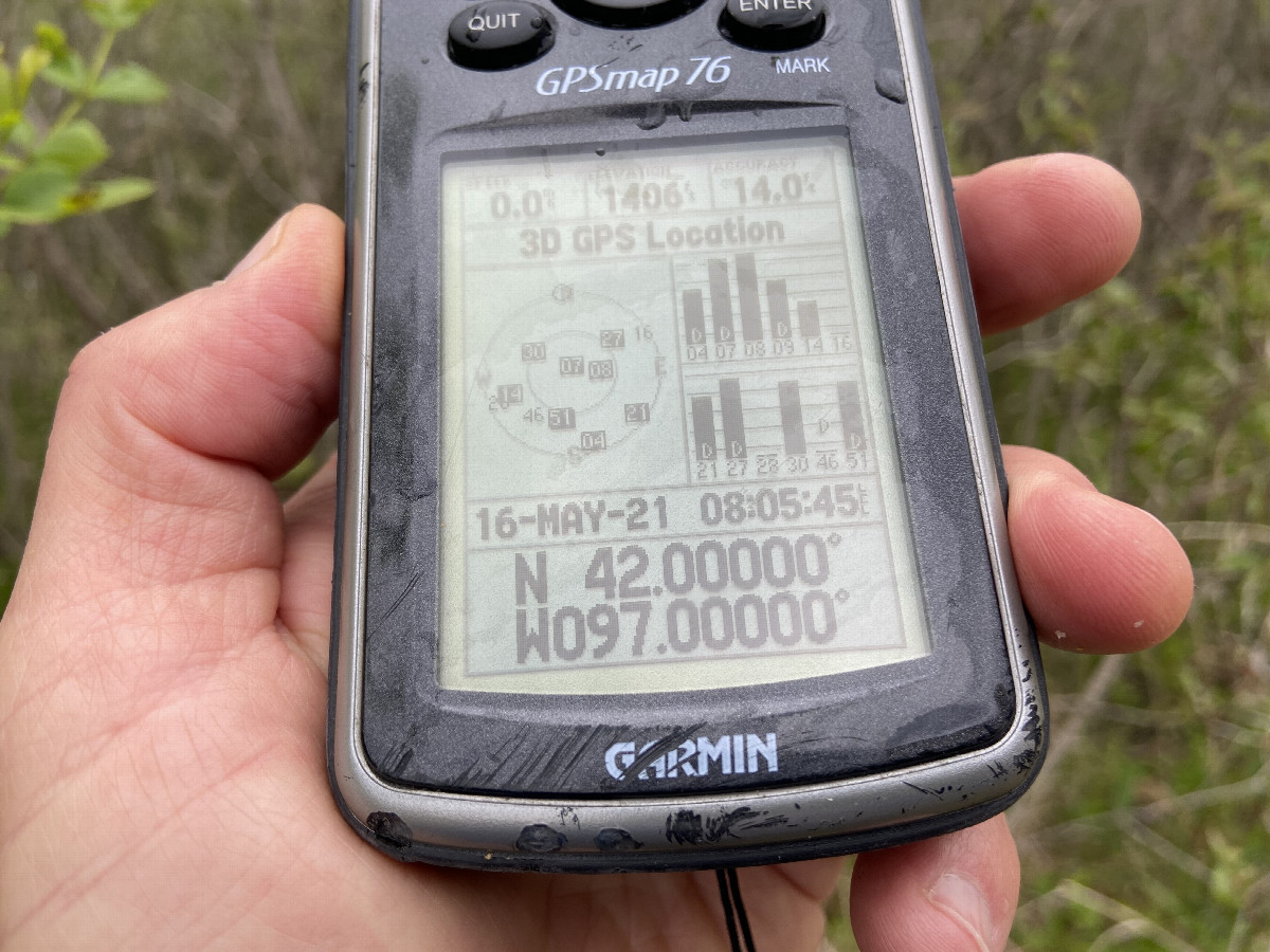 GPS reading at the confluence point. 