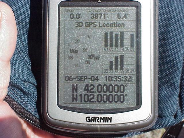 GPS reading at the confluence site.