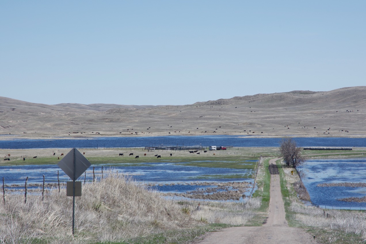 The confluence point lies roughly in the center of this photo - on the far side of the lake.